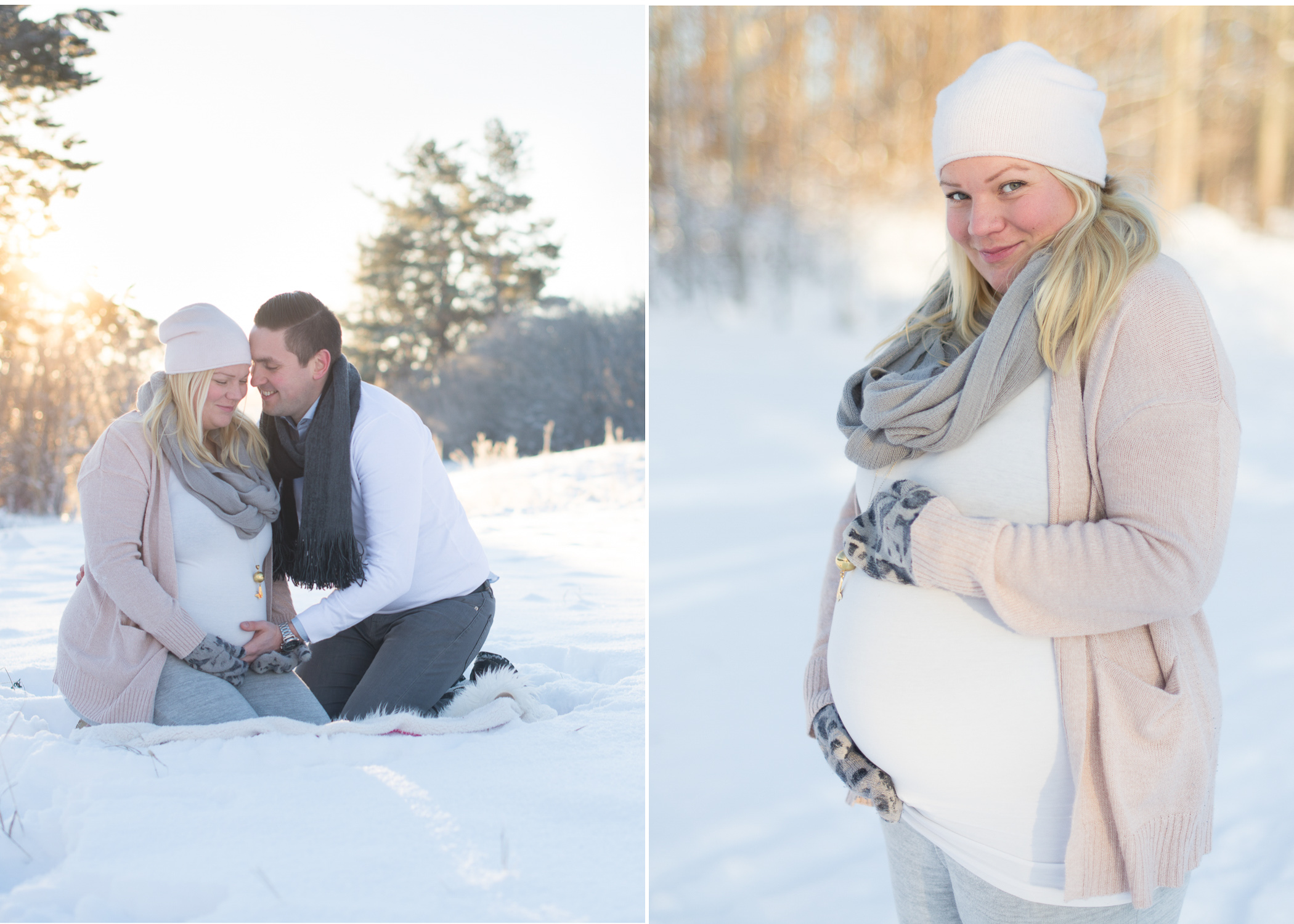 Gravidfotografering i vinterlandskap utomhus Fotostudio Täby, Danderyd, Stockholm