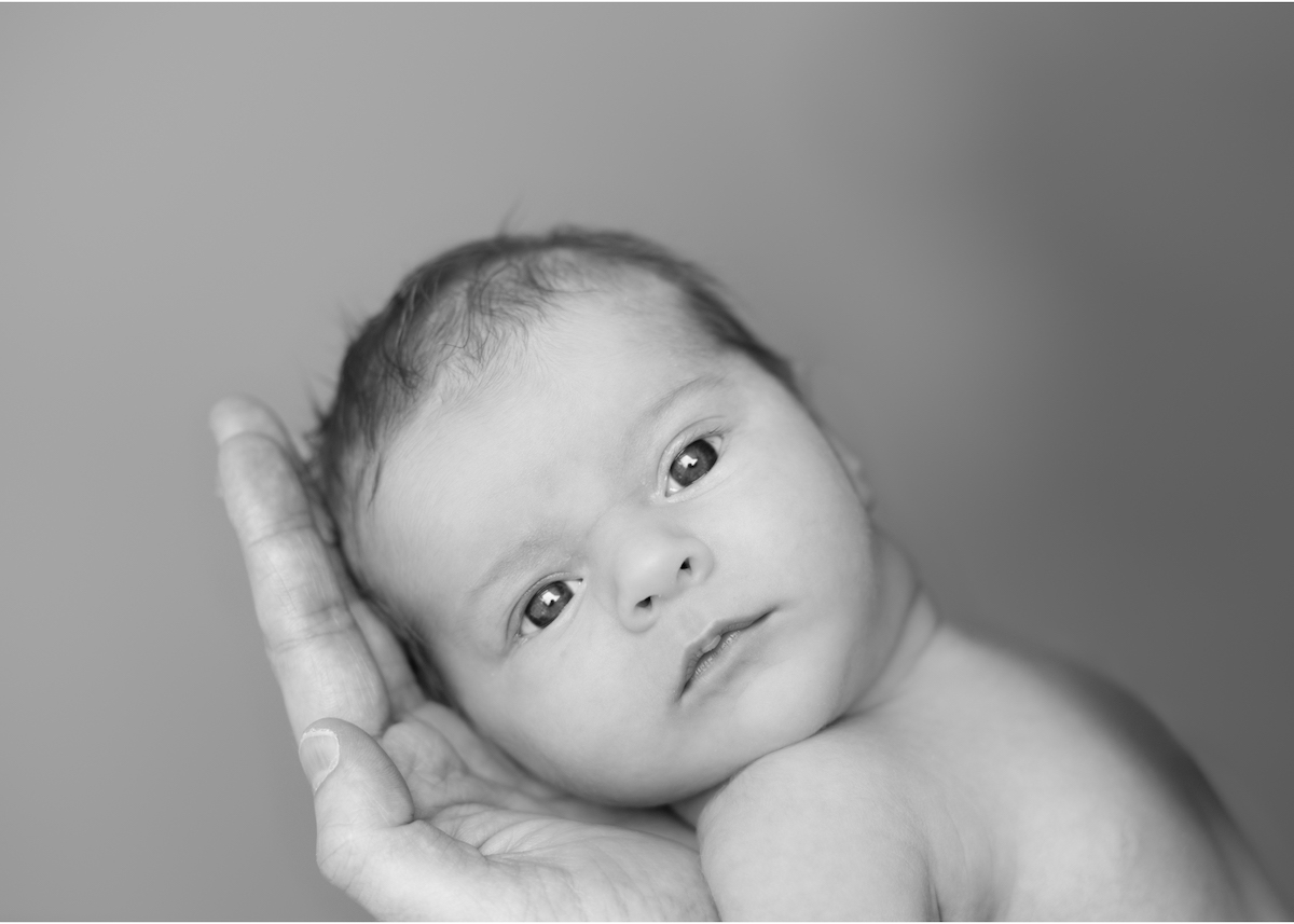 Nyföddfotografering vaken bebis Blicka studio